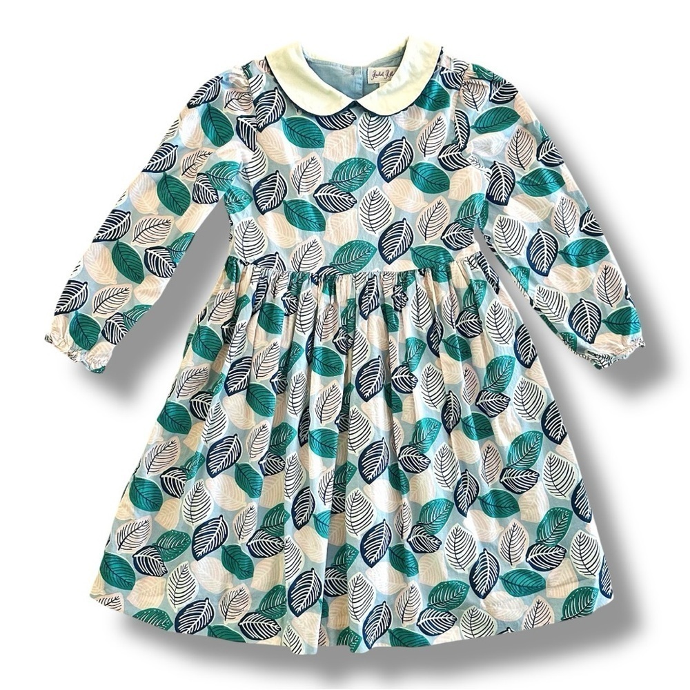 Rachel Riley | Leaf Print Peter Pan Collar Dress (7 yrs) 🍃